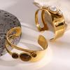 Jieding Pulsera Europea y Americana de Acero Inoxidable Hueca con Perlas Versión Alta Piedra Natural Pulsera Abierta Acero Titanio Joyería de Mano Transfronteriza