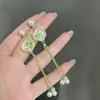 Novos Brincos de Franja de Bambu Verde Estilo Chinês Moda Super Fada Francesa Design Exquisito Versátil Popular entre Celebridades da Internet Joia de Orelha para Mulheres