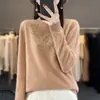Otoño e Invierno engrosado cuello alto medio Andy terciopelo tejido base para mujer suéter pullover suelto hojas pedrería caliente prenda interior