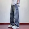 Jeans plisados de calle estilo americano para hombre, pantalones largos rectos holgados de pierna ancha para primavera, pantalones largos casuales lavados de verano para hombre