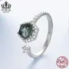 Anel Aberto de Ágata Aquática Natural Aiful Fashion Prata de Lei S925 Anel Ajustável com Pedra Principal Joia