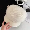 Boina de Punto Retro de Lana Pura para Mujer, Color Sólido, Adelgazante, Gorro de Punto Cálido, Boina Octagonal