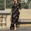 Vestido informal de vacaciones para mujer, de manga larga, con solapa y estampado floral, de algodón, con botones y camisa larga