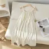 Pijama para Mujer Verano Algodón Puro Gasa Tirantes Camisón 100% Algodón Lindo Falda de Longitud Media Ropa de Casa Estilo Coreano Camisón para Mujer