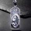 Colgante de Plata de Ley S999 para Hombre y Mujer Collar de Seis Caracteres Palabras Verdaderas Guanyin Buda Sakyamuni Colgante Cuadrado de Plata