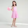Vestido de Niña Verano Vestido de Princesa Infantil Falda de Tirantes Espalda Descubierta Lazo Cuadros Rosas Elegante