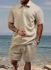 Conjunto de polo jacquard de malha waffle e shorts masculinos transfronteiriço, um conjunto casual esportivo de duas peças leve e respirável para o verão