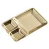 Plato de Acero Inoxidable Estilo Coreano con Compartimentos para Sazonar Barbacoa, Plato Todo en Uno para Salsas para Dipear, Plato para Snacks, Plato Dorado para Salsa de Carne, Plato Plano