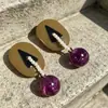 Brincos de Tarraxa Roxo Romântico da Idade Média Femininos Brincos Geométricos de Alta Qualidade 2025 Novos Brincos Elegantes com Flor Francesa para Mulheres