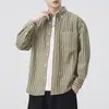 Roupas Masculinas Fengshe / Nova Primavera e Outono Roupa de Trabalho Retrô Japonesa Camisa Masculina Solta Casual Listrada Camisa Estilo Americano