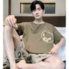 Conjunto de pijama de verano para hombre, de manga corta y pierna corta, ligero, talla grande, corte holgado, adecuado para usar como ropa de estar en casa