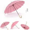 Paraguas Creativo de Mango de Madera con Palo Largo 16 Varillas Paraguas de Palo Recto para Sol y Lluvia Paraguas Automático Paraguas Largo Retro para Hombres y Mujeres Paraguas de Lluvia Se Pueden Imprimir Anuncios