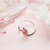 Anillo de cristal de fresa de corazón de gato para niña día Corea del Sur serie de gatos anillo de dedo índice ins boca abierta joyería fresca pequeña de red