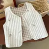 Ins chaleco de primavera y otoño para niños bebé coreano acolchado bordado oso oliva reversible algodón puro unisex chaleco para bebé
