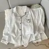 Pijama Rayado de Osito de Algodón Nube Lindo para Primavera y Otoño para Mujer, Casual, Manga Larga, Pantalón Largo, Estudiante, Se Puede Usar Fuera de Casa, Ropa para el Hogar