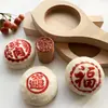 Molde de Madera para Hacer Pasteles de Luna Estilo Su de Fondo Plano, Pasteles Festivos, Bolos de Pasta de Frijol Rojo y Dumplings Verdes Sin Patrones, Forma Redonda Profundizada