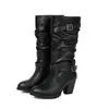 Botas Altas para Mujer Estilo Nuevo 2026 con Punta Redonda, Tacón Grueso, Tacón Alto, Hebilla de Cinturón, Slip-On Botas Largas para Mujer para Otoño e Invierno