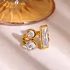 Anel Aberto Vintage em Ouro 18K Aço Inoxidável Pérola Zircônia Anéis de Joias de Aço Titânio Estilo Ins de Alta Qualidade