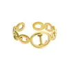 Anel Cruzado Europeu e Americano Simples com Inicial Maiúscula em Aço Titânio Banhado a Ouro 18K Vazado Dourado Vivo para Mulheres Atacado