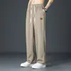 Calças compridas casuais masculinas Ice Silk calças de terno de secagem rápida primavera e verão marca de moda fina reta solta drapeado Calças masculinas esportivas