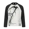 Camiseta de Manga Larga Estilo Callejero Gótico Oscuro Guadaña Subcultura Americana para Hombre, Top de Manga Raglán a Rayas de Bloque de Color Otoño