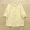 Roupas de Verão 2026 Estilo Japonês Gola Alta Renda Camada Dupla Gaze Cardigã Feminino Camisa de Manga Curta Casual Cor Sólida Top