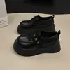 Zapatos de cuero negros estilo británico de suela gruesa para aumentar la altura para mujer, zapatos de salón elegantes, nuevos mocasines de verano para combinar con faldas