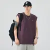 Camiseta Regata Masculina de Verão Shanggu Ombro Largo Colete Solto Preto Roxo Damasco Estoque Pronto Tipo Solto