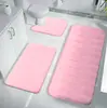 Alfombra de Piso Simple de Coral Fleece Acolchado, Alfombra de Baño Rayada de Color Sólido, Resistente a las Manchas y Fácil de Mantener, Juego de Tres Piezas para Inodoro Alfombrilla para Pies