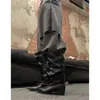 Botas Apiladas Puntiagudas Fruncidas Chuyuji para Mujer con Hebilla de Cinturón, Botas Largas de Tacón Grueso, Botas de Montar, Botas Vaqueras Occidentales