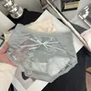 Calcinha de renda transparente com laço para mulheres, cintura média, desejo puro francês, feminina, de seda acetinada e malha, cueca sexy