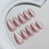 Uñas postizas de presión a la moda, estilo europeo y americano, color sólido gris-púrpura, forma de ojo de gato, 30 piezas