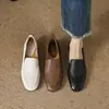 Mocasines de Piel Genuina para Mujer, Primavera y Otoño, Zapatos Planos Marrones sin Cordones, Versátiles Zapatos de Abuela de Piel Suave con Suela Suave