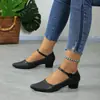 Zapatos Mary Jane de Mujer Estilo Nuevo con Punta Fina, Tacón Grueso, Piel Suave, Tacón Medio, Corte Bajo y Adecuados para el Trabajo