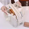 Bolsa de Maquillaje de Malla Hueca para Productos Nuevos de Amazon Transfronteriza de Gran Capacidad Portátil de Doble Capa para Almacenamiento de Cosméticos Neceser