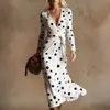 Vestido Transfronteiriço Novo Estilo com Decote em V e Mangas Longas com Elementos de Impressão Digital 3D, Saia Fashion e Personalizada para Marcar a Cintura Feminina