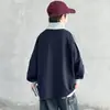 Sudadera de media cremallera con cuello alto para niño, para primavera y otoño, corte extragrande con mangas raglán de bloques de color y estampado de letras, top holgado de moda para niños mayores