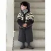 Conjunto de Invierno Grueso para Niños 2025 Nuevo Suéter Grueso con Capucha Bloque de Color Estilo Coreano Versátil Conjunto de Pantalones de Lana