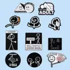 Série de Pins de Metal com Pintura Preta e Branca Estilo Stickman Personalizado Combinação Versátil Broche