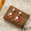 Pendientes de Pintura al Óleo Esmaltada Frescos y Dulces Personalizados de Venta Caliente Transfronteriza Pendientes Coloridos Pendientes de Diseño de Tulipán y Perla