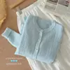 Cárdigan de punto trenzado, color liso, de alta gama, estilo coreano, cuello redondo, con pliegues para mujer, nueva colección de primavera, top juvenil de manga larga, corte holgado