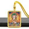 Pingente Thangka Dourado Pintado à Mão Pingente de Colar Thangka da Vida Passada e Presente de Zaki Lam Deus Amarelo da Riqueza com um Cordão para Pendurar
