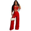 CY901285 Top de tirantes sexy de dos piezas con flores quemadas y pantalones anchos calados para mujer