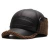 Chapéu de Couro Quente de Inverno para Pai e Idosos, Forrado com Lã, Espessado, à Prova de Vento, Boné de Baseball com Proteção para as Orelhas para Homens de Meia-Idade e Idosos