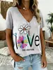 Comércio Exterior Transfronteiriço Amazon Site Independente Temu Camiseta com Estampa Digital 3D Decote V Manga Curta Estilo Boêmio
