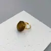 Anillo Abierto de Diseño de Nicho Vintage Estilo Francés con Piedra Ojo de Tigre Grande, Chapado en Cobre con Oro Real, Anillo Elegante y Versátil para el Dedo Índice