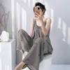Nuevo Pijama Sexy de Algodón y Seda para Mujer de Primavera y Otoño, Estilo Delgado de Verano, Estilo Puro Deseo, Sensación de Alta Gama, Conjunto de Ropa de Dormir de Camisola y Pantalones Largos