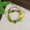 Pulsera de Cuerda Trenzada de Cerámica Fresca Estilo Viajero de Jingdezhen, Pulsera de Trébol de Cuatro Hojas, Joyería Artística Hecha a Mano, Venta al por Mayor para Atracciones Turísticas