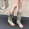 Estilo Celebridad de Internet 2024 Otoño e Invierno Nuevas Sandalias de Tanga de Moda Casual Estilo Coreano Versátiles Botas de Mujer Forro Simple Botas Transpirables