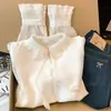 Camisa de Encaje con Volantes y Lazada Estilo Francés para Mujer, Nueva Blusa de Manga Abullonada Primavera 2026, Top de Manga Larga